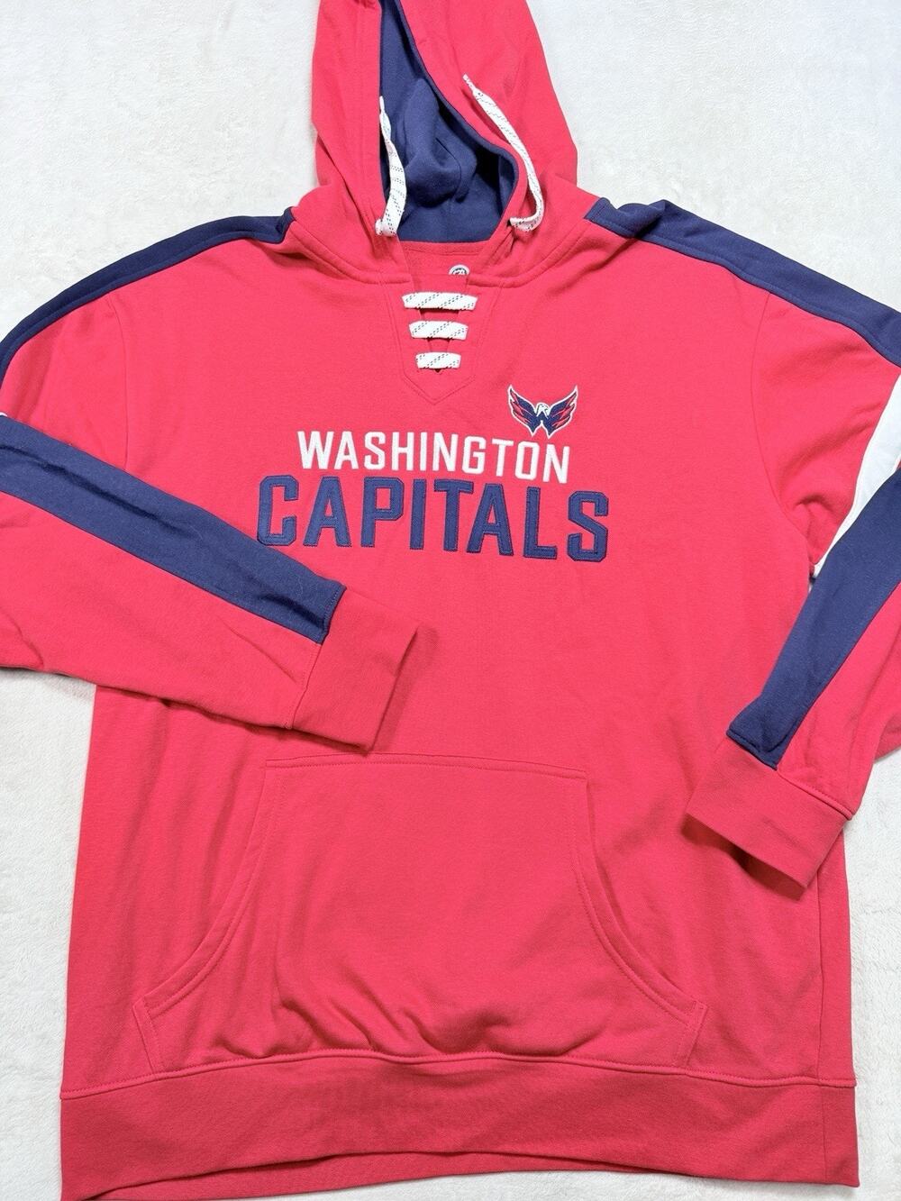 NHL Washington Capitals Hoodie Mens XL Red Lace Up Jersey Fleece Game Day Top